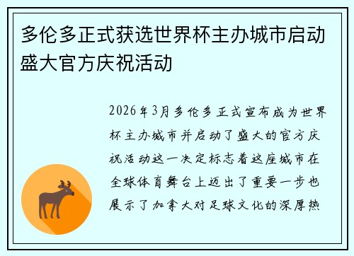 多伦多正式获选世界杯主办城市启动盛大官方庆祝活动